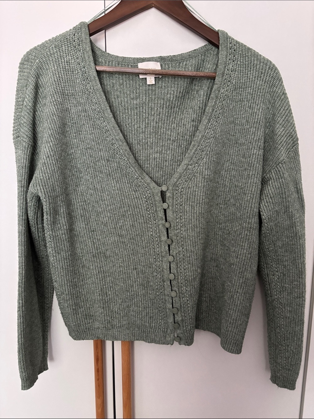 Cyrus Sage Green V-Neck Button Front Women's Sweater